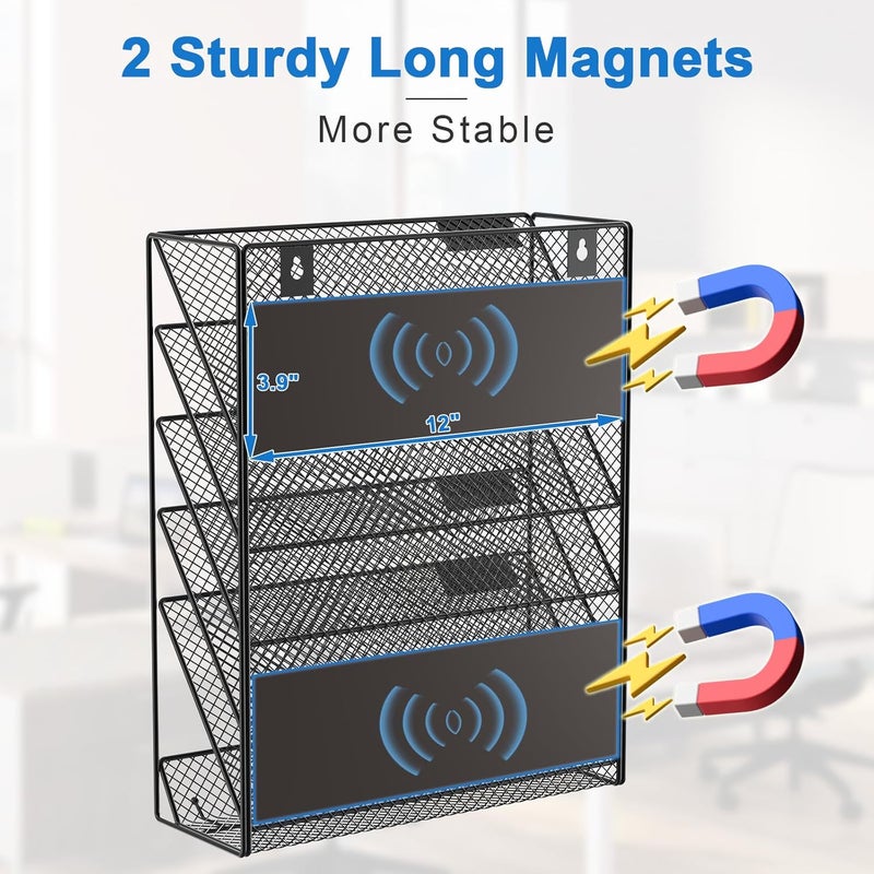 OUTWOLF Magnetic File Holder, 6-Tier Magnetic Wall Hanging File Organizer, Paper Folder Mail Organizer for Office, File Cabinets, Whiteboard, Fridge - Image 2